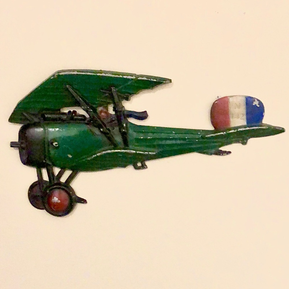 VINTAGE Green Metal  Biplane 3D Hanging Wall Art